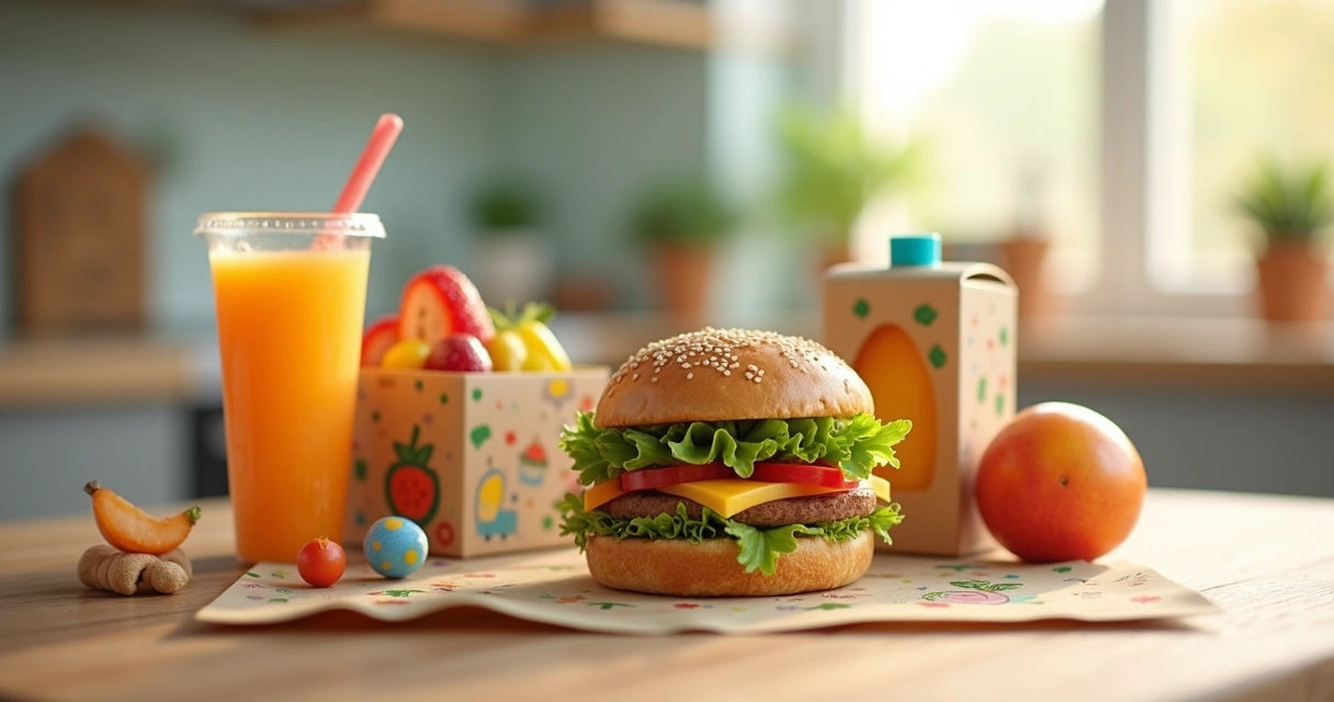 Combo infantil saudável em embalagem de delivery 