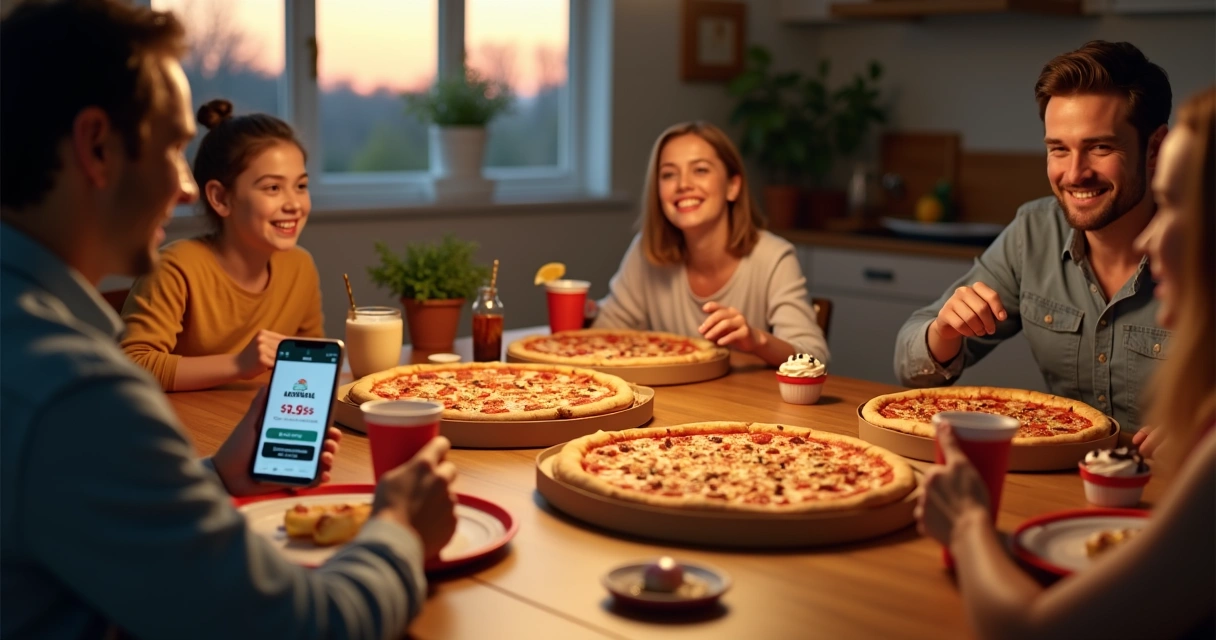 Combo de pizza com refrigerante em embalagem de delivery 