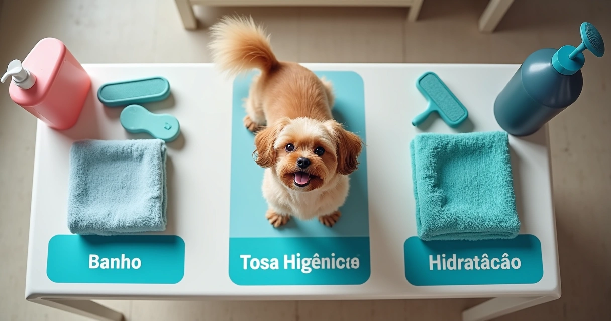 Combinação de serviços de banho, tosa e hidratação para um cachorro