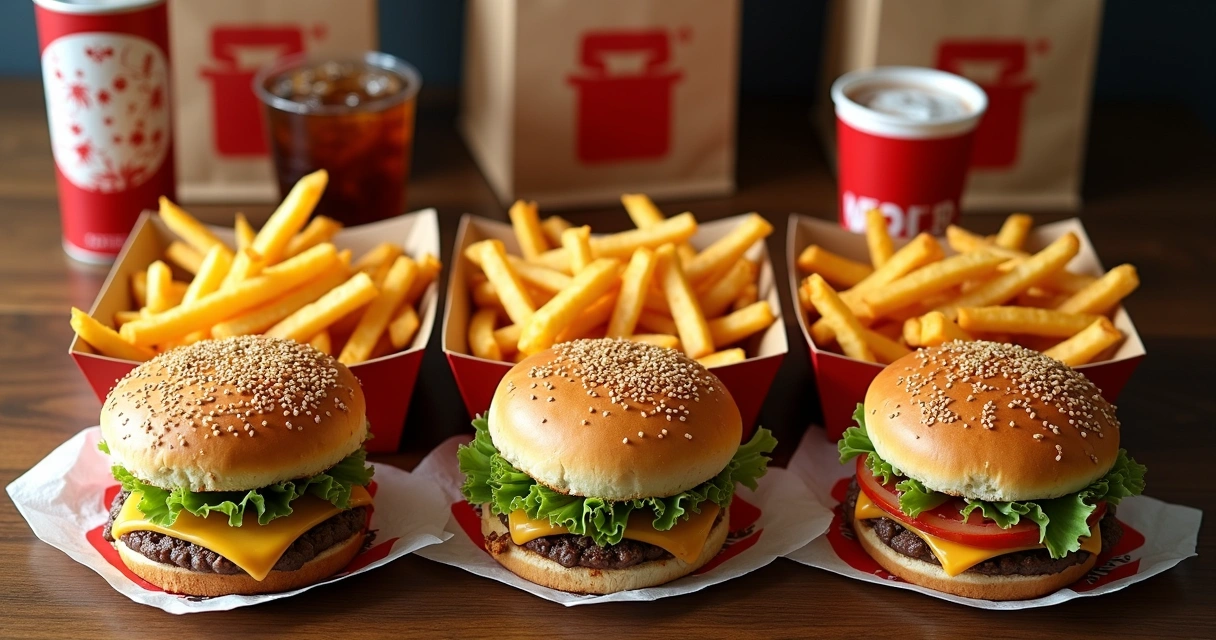 Combo de sanduíche, batata frita e refrigerante. 