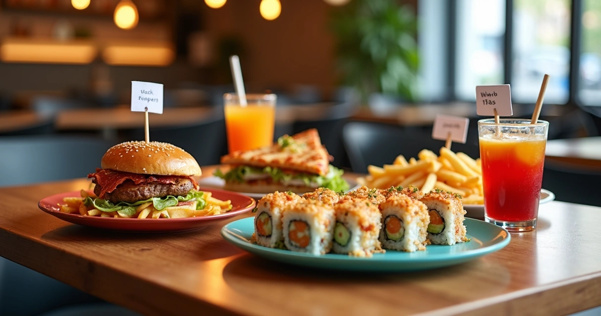 Cardápio de restaurante com diversos combos em destaque 