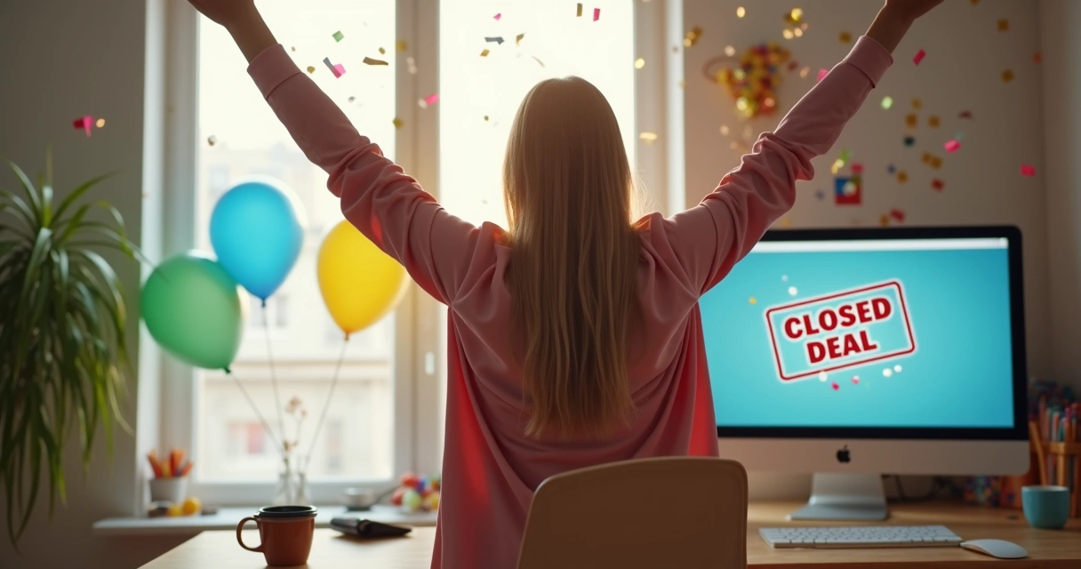 Pessoa feliz comemorando após fechar venda online 