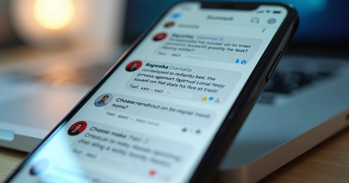 Tela com comentários e reações em rede social 