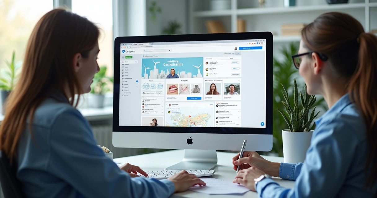 Tela de computador mostrando anúncios de clínica odontológica