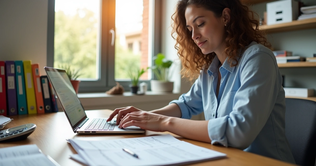 Comerciante analisando notas fiscais no escritório 