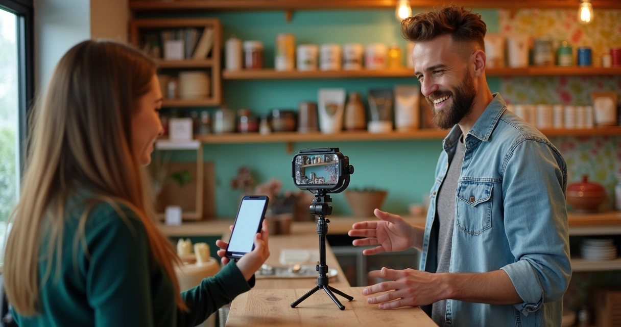 Comerciante gravando vídeo curto 