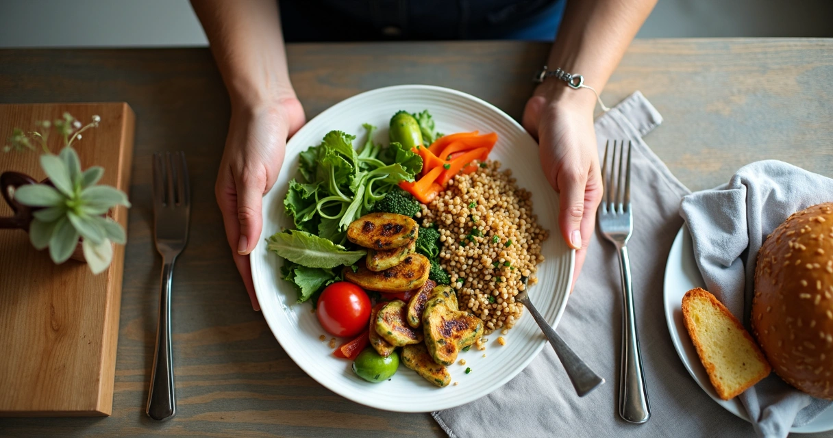 Plato colorido de comida saludable visto desde arriba 