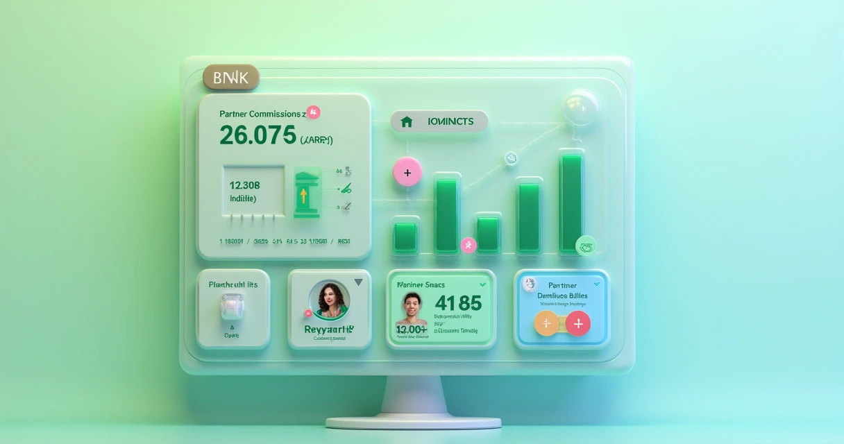 Tela digital exibindo relatório de comissionamento automatizado para parceiros 