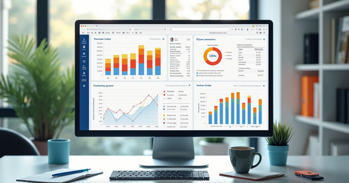 Tela de plataforma mostrando dashboards de comissões em SaaS 