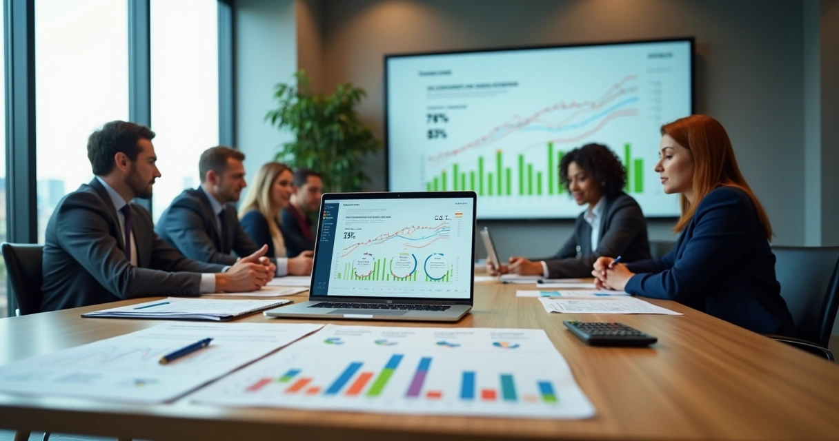 Gestores analisando regras de comissões variáveis em painel de vendas digital 