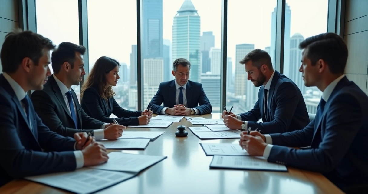 Reunião de comitê fiscalizando contratos imobiliários