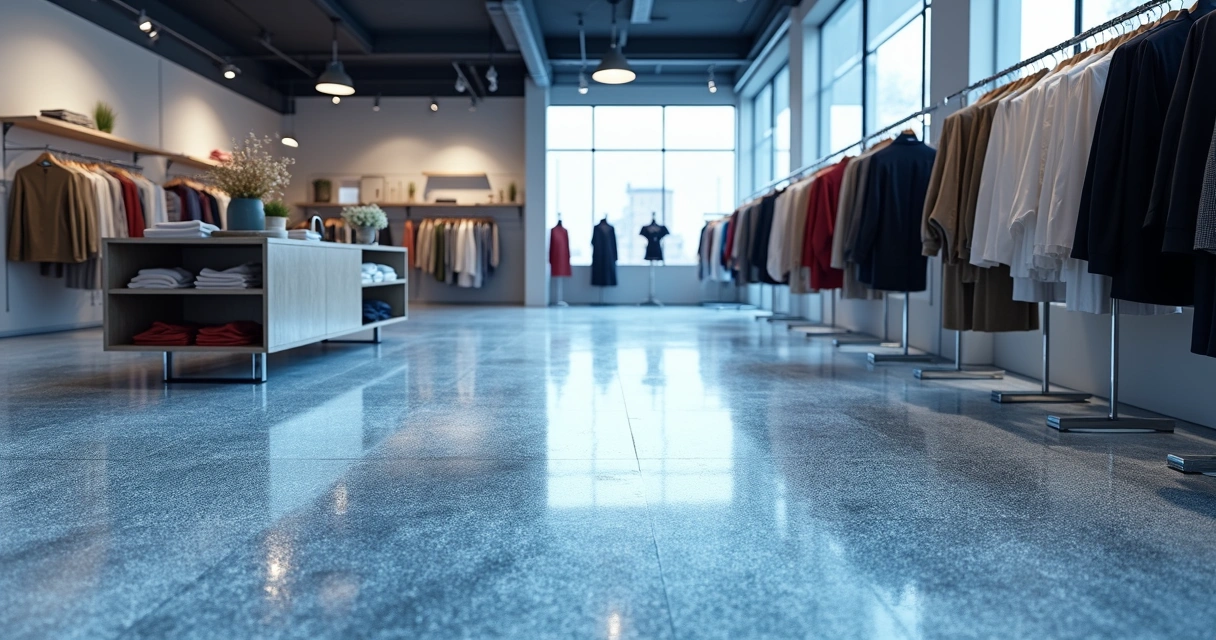 Retail store with metallic epoxy flooring