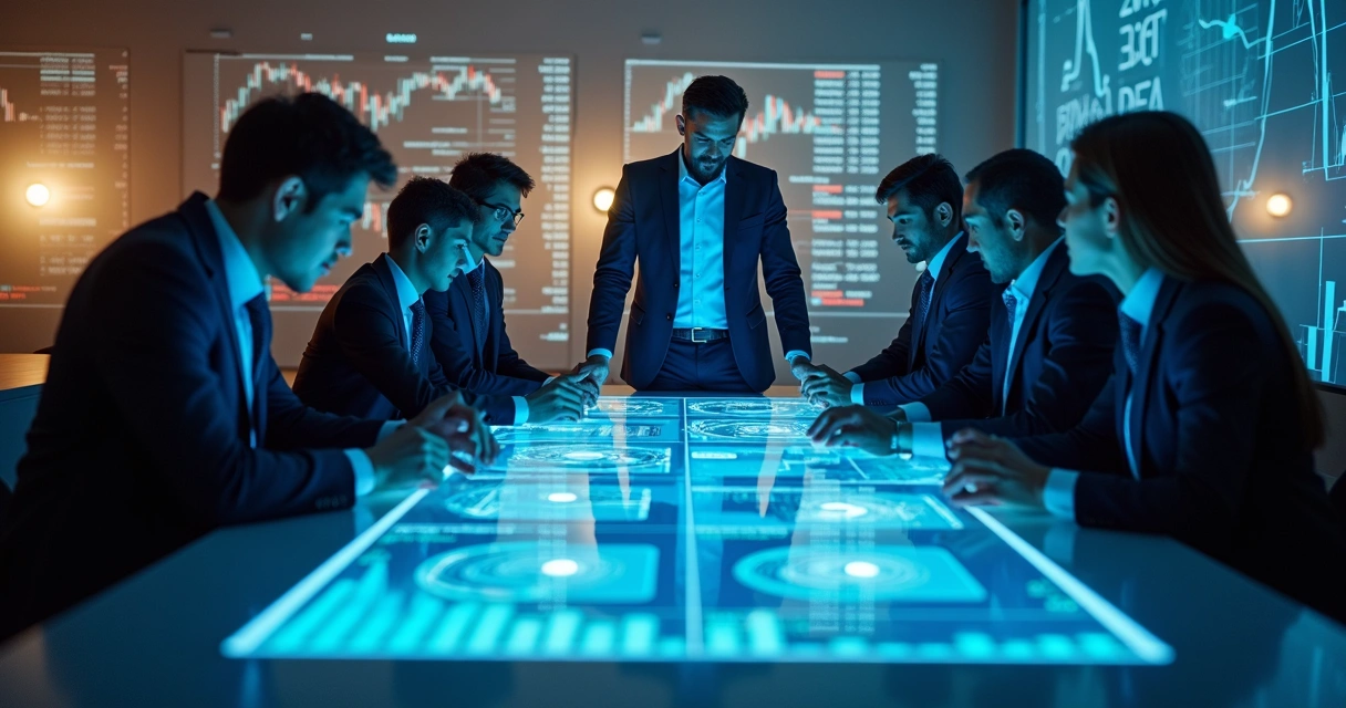 Team performing commodities risk stress test, real-time data visualization 