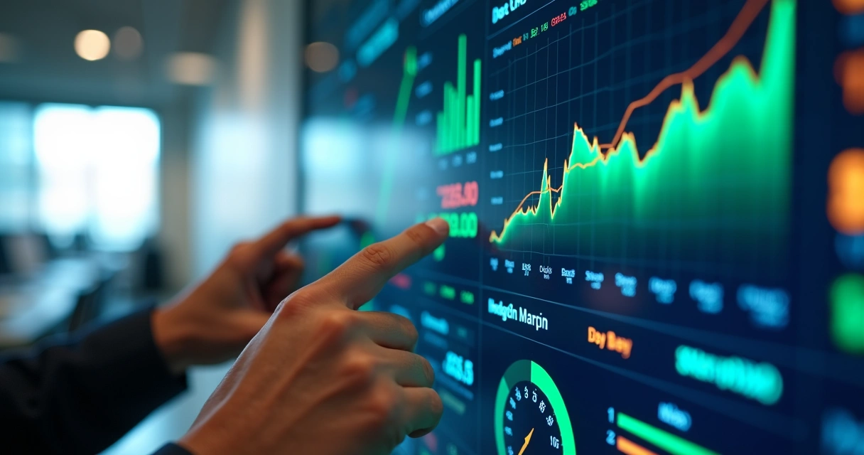 Close-up of digital dashboard displaying crush margin and hedge effectiveness charts