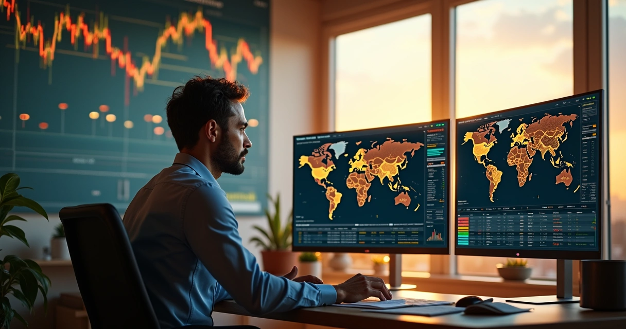 Agribusiness manager assessing commodity exposure using AI dashboard 