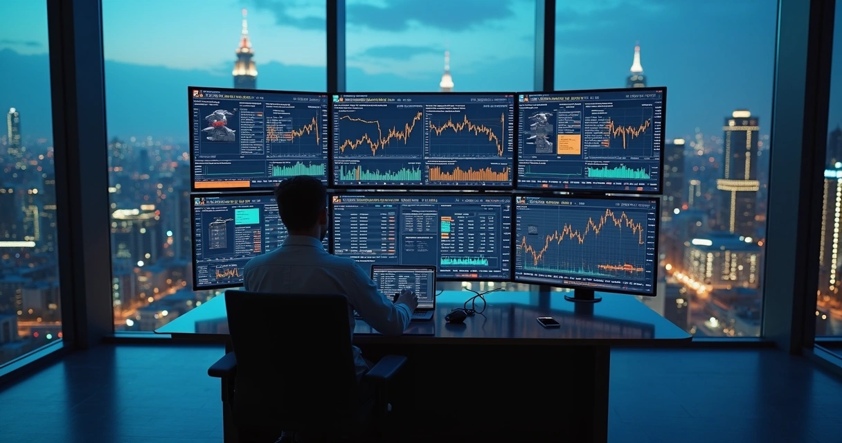 Man at desk viewing commodity data dashboard