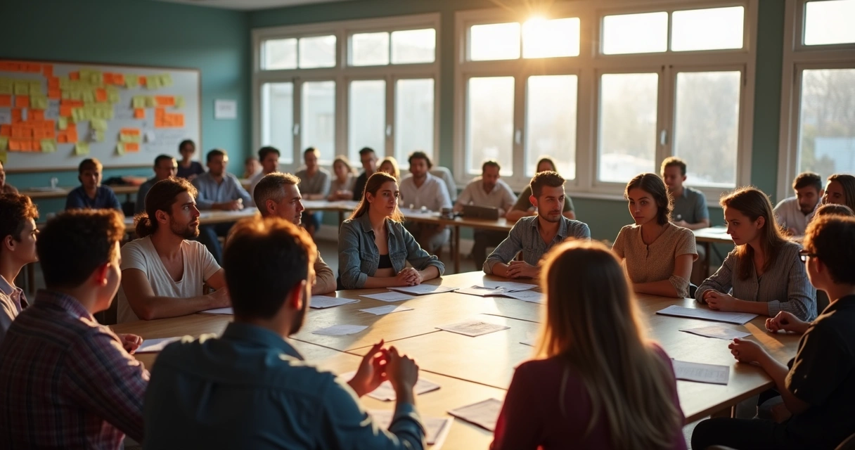 Community meeting with worried participants discussing local issues 