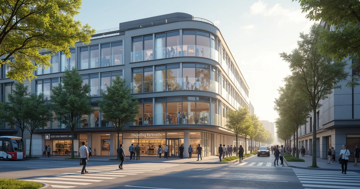 Business district connected to workers and community spaces