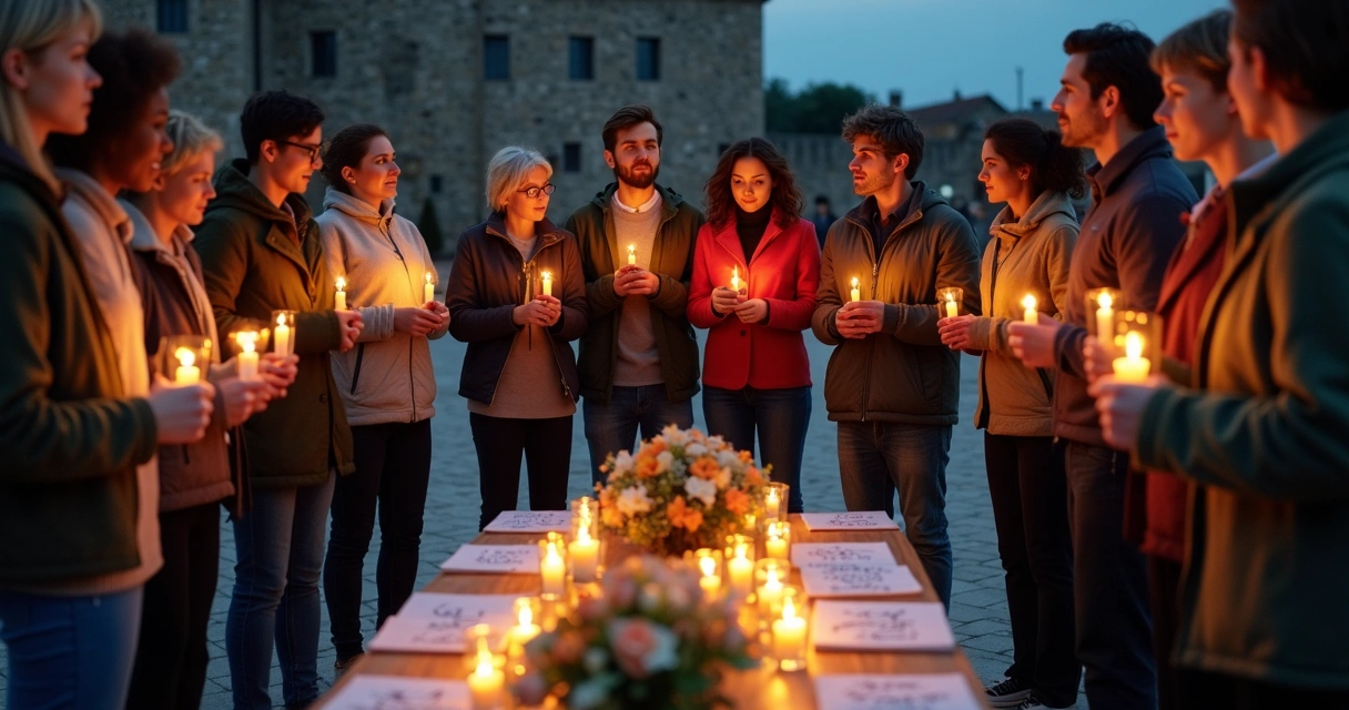 Community candle circle during a remembrance ritual 