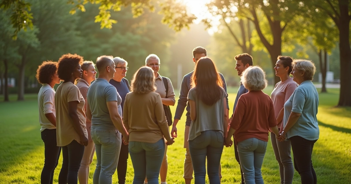 People forming a community circle outdoors