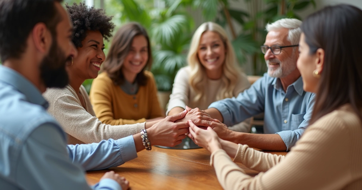 People of different backgrounds building connections around a round table 
