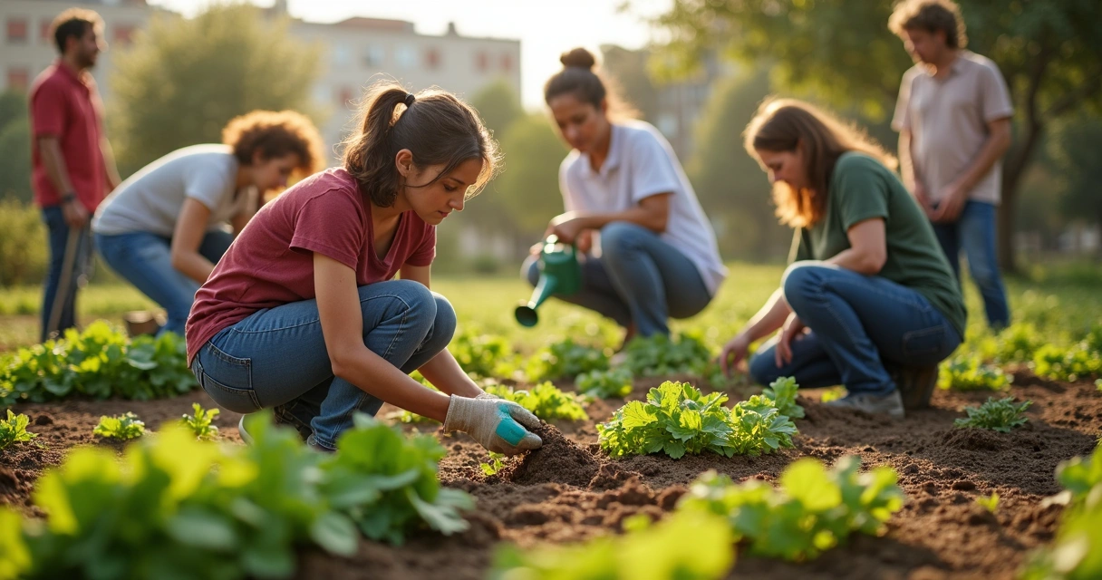 People working together in a community garden 