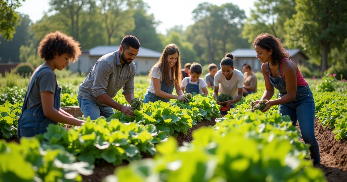 Group tending to a community garden 