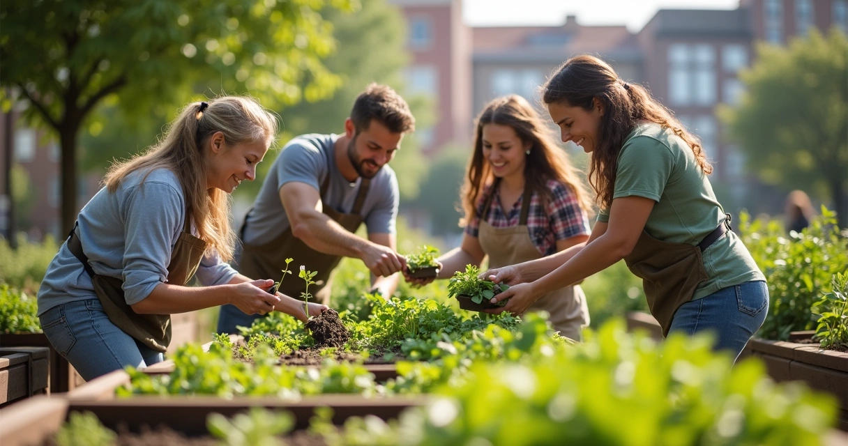 People working together in a community garden 