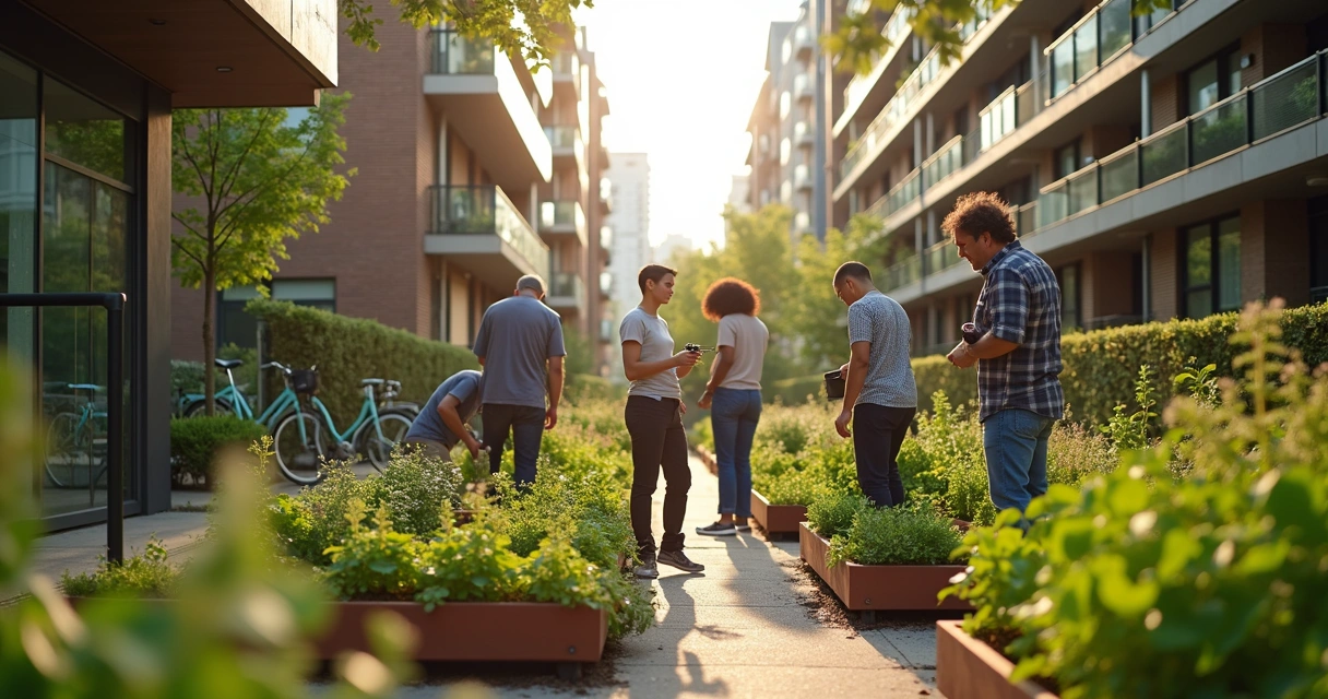Residents working together in an urban garden