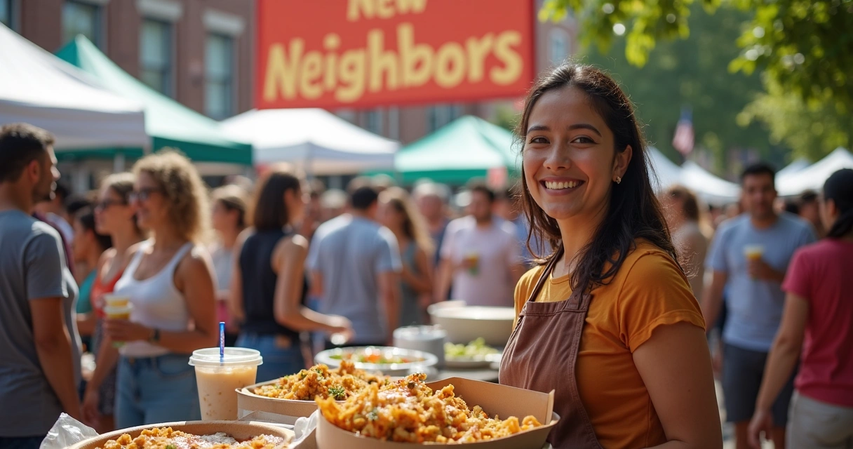 Immigrant business owner engaged in a local American community event