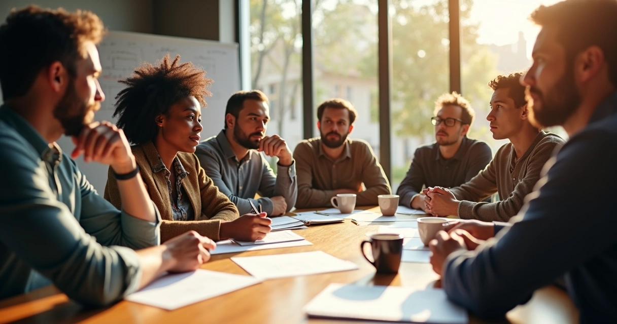 Community leaders gathered around a table in discussion