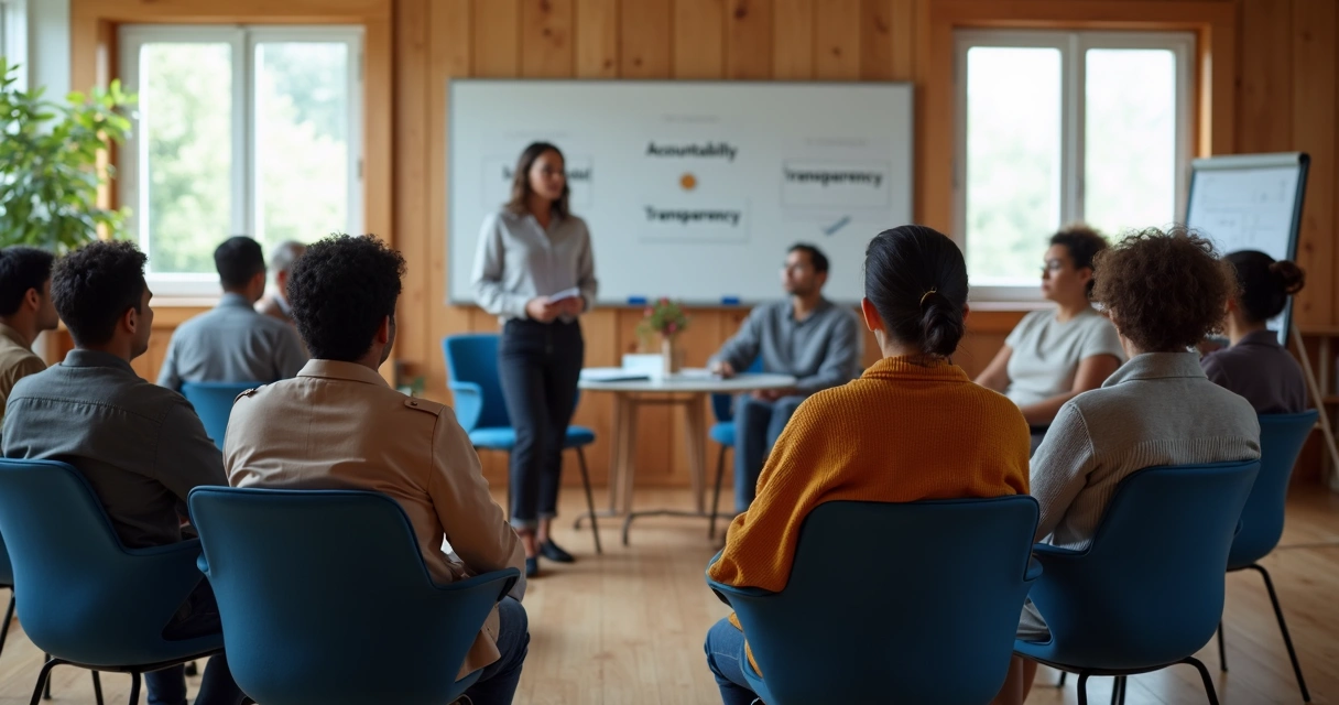 Community members in a listening circle with notes and open discussion 