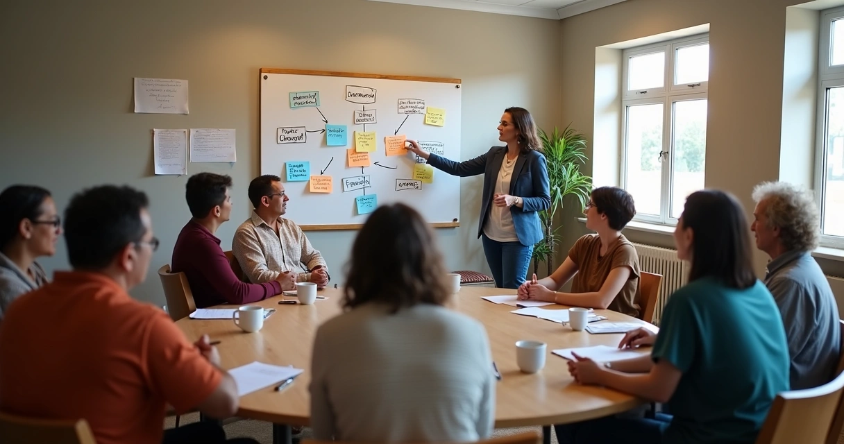 Community meeting with notes mapping emotional patterns