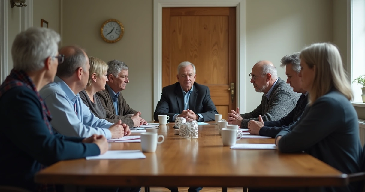 Group meeting with visible tension and silence 