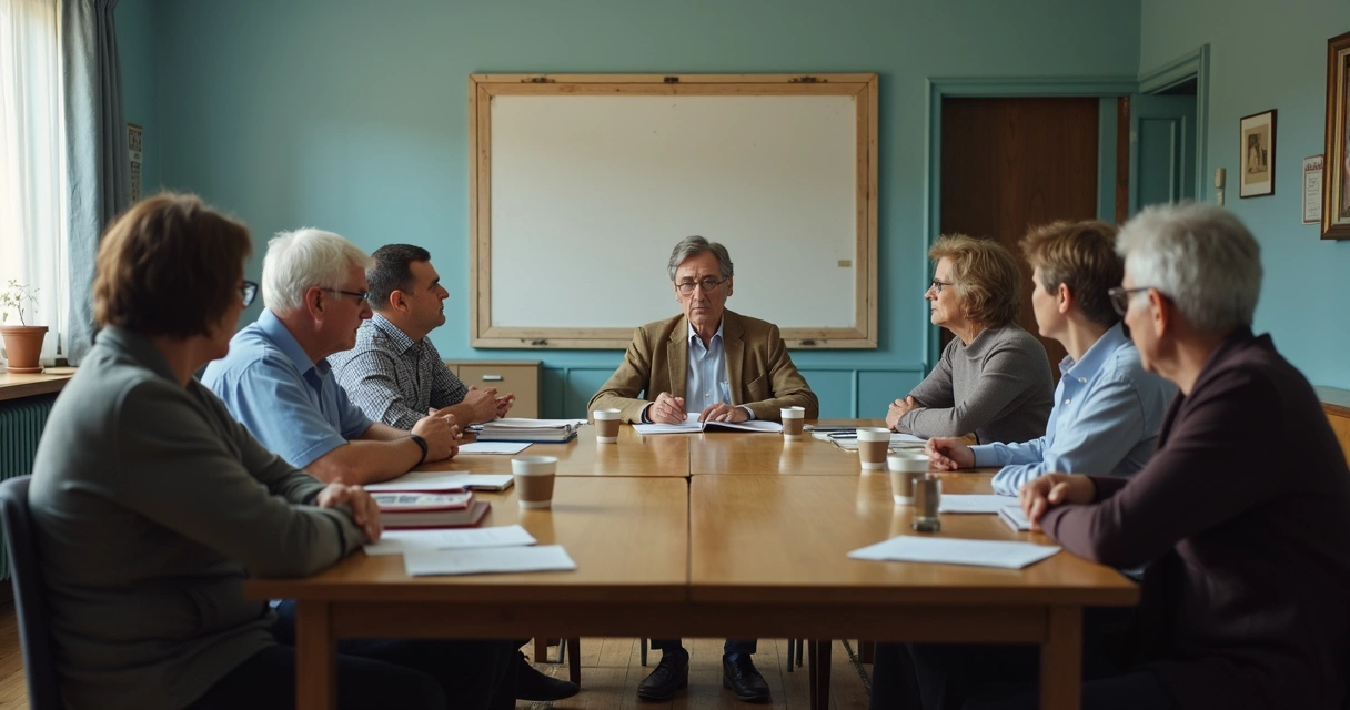 Community meeting with visible tension among participants