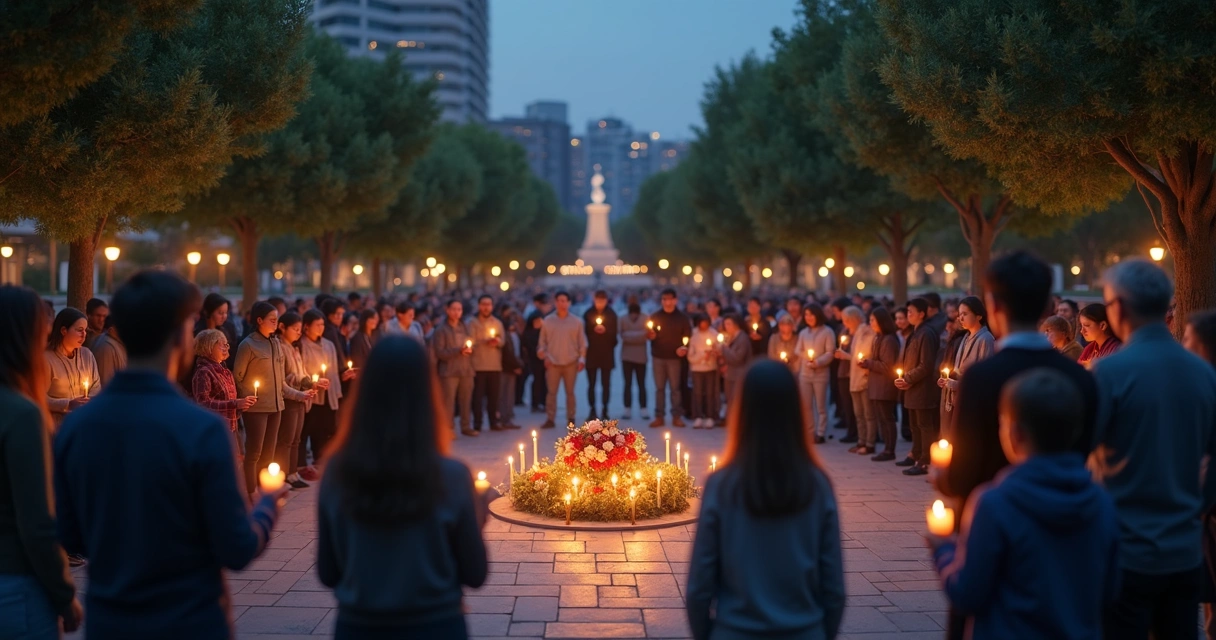 Community circle with candles in remembrance 