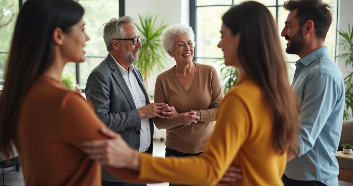 Group of diverse people supporting each other in a circle 