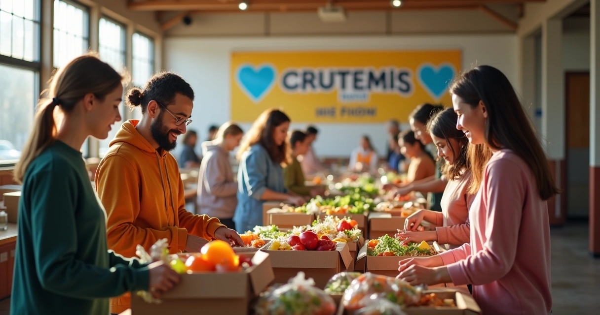 Group of people volunteering at a community food drive 