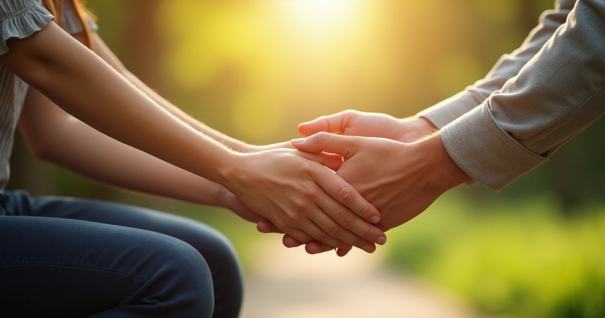 Mãos estendidas oferecendo ajuda em ambiente ao ar livre 