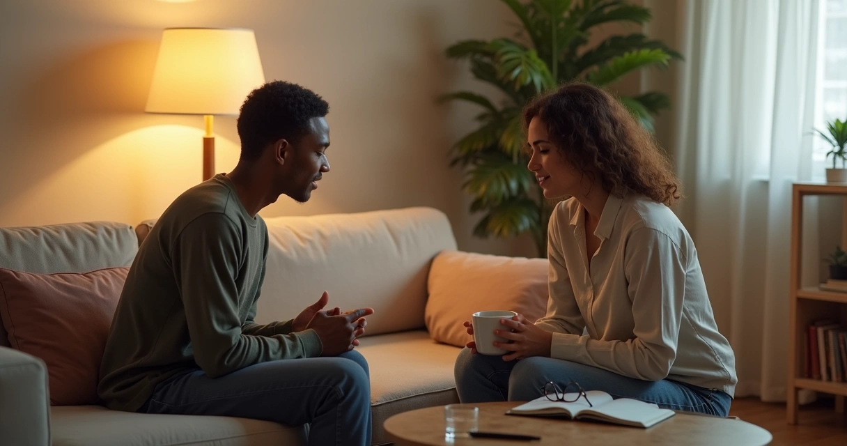 Pessoa oferecendo escuta atenta e apoio em conversa íntima 