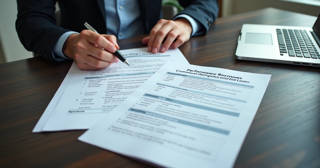 Manager reviewing company values in hiring and performance documents
