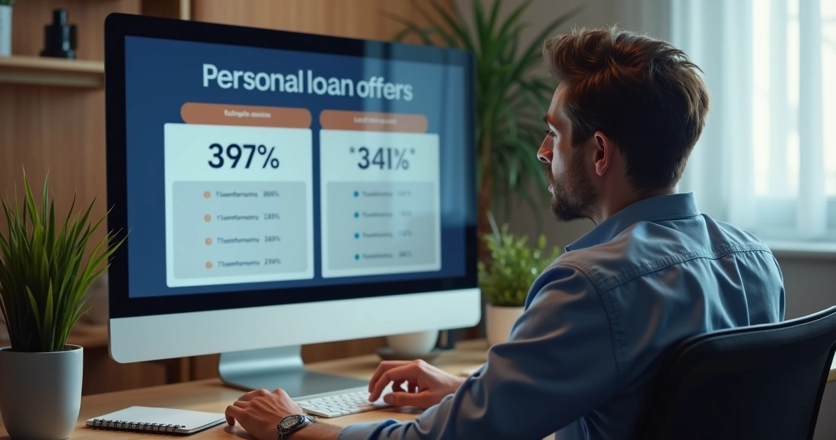 Pessoa analisando ofertas de crédito em tela digital 