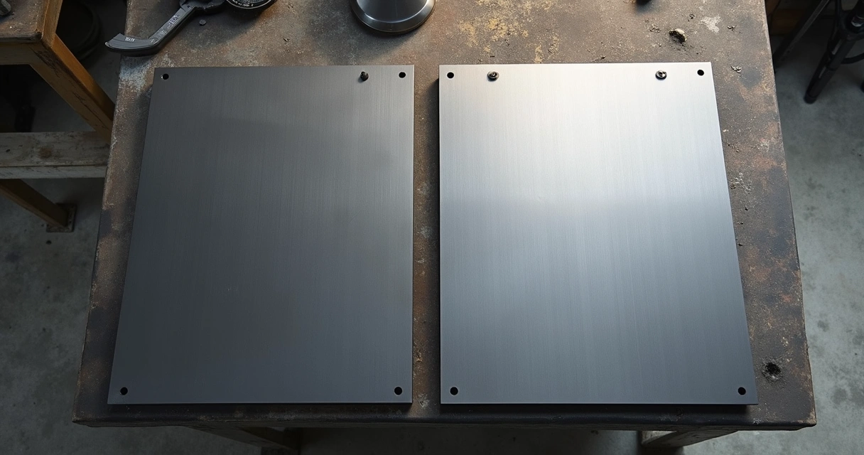 Aço carbono e aço inox lado a lado, mostrando diferenças visuais 