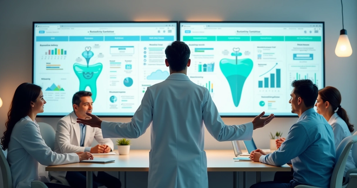 Dentist comparing a dental marketing agency and a traditional marketing agency on a split screen 