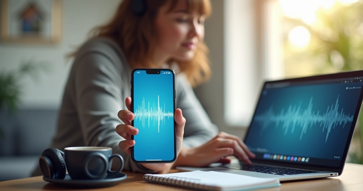 Pessoa jovem dividida entre usar aplicativo no celular e participar de curso online no computador 