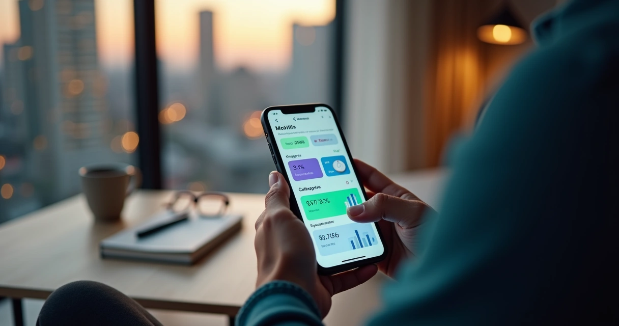 Pessoa adulta segurando smartphone exibindo dois apps de finanças lado a lado 