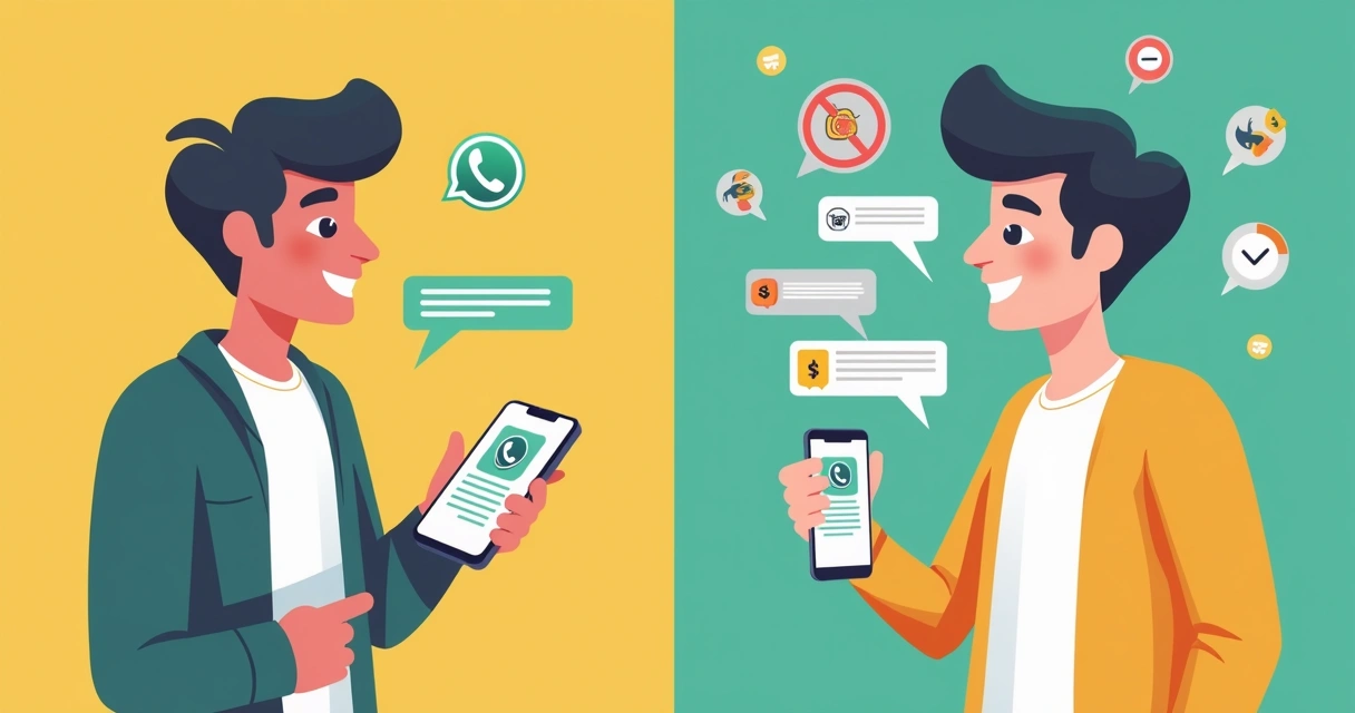 Comparação visual entre usar WhatsApp para finanças e apps tradicionais 