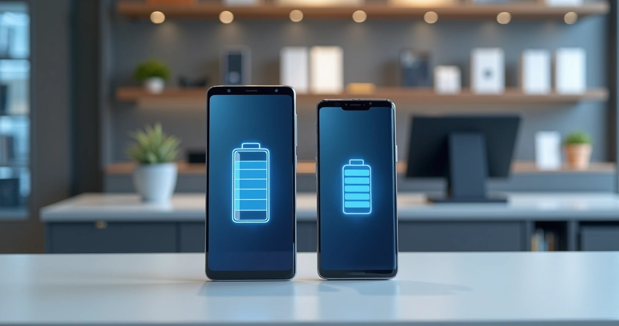 Dois smartphones premium lado a lado com foco em tamanho e bateria