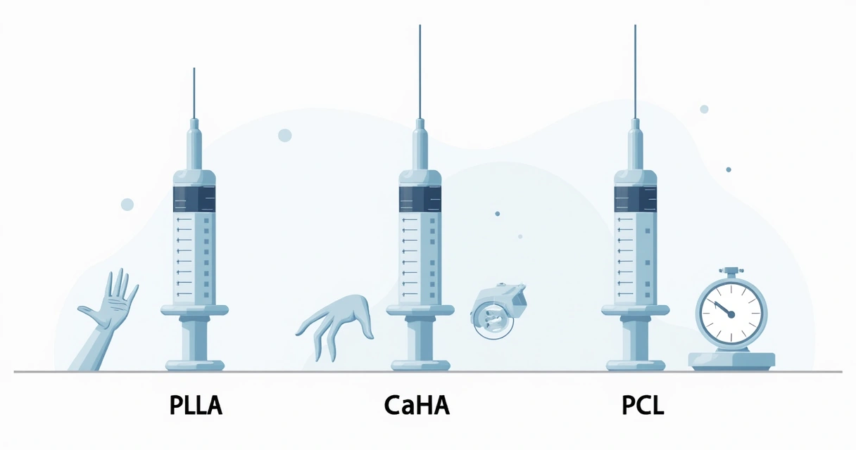 Comparação entre seringas de bioestimuladores de colágeno em fundo branco
