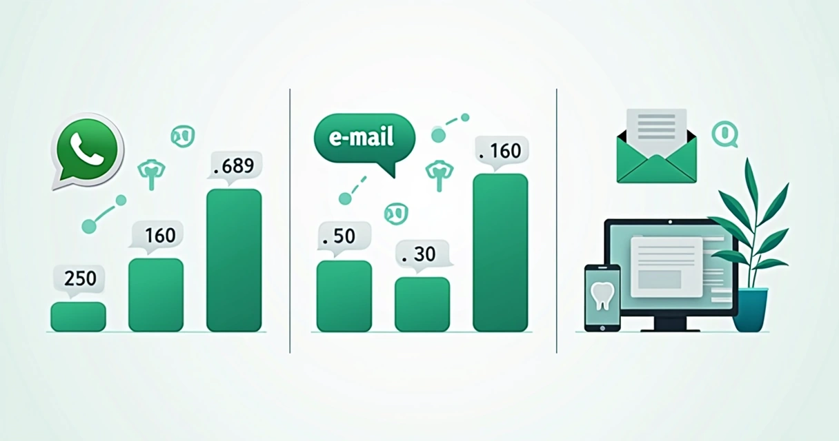 Quadro comparativo entre WhatsApp, SMS e e-mail para retornos automáticos 